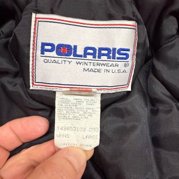 ✅ Womens L VTG Polaris Snowmobile Jacket Union Made USA Pink/Blue/Black Quilted - Picture 3 of 11